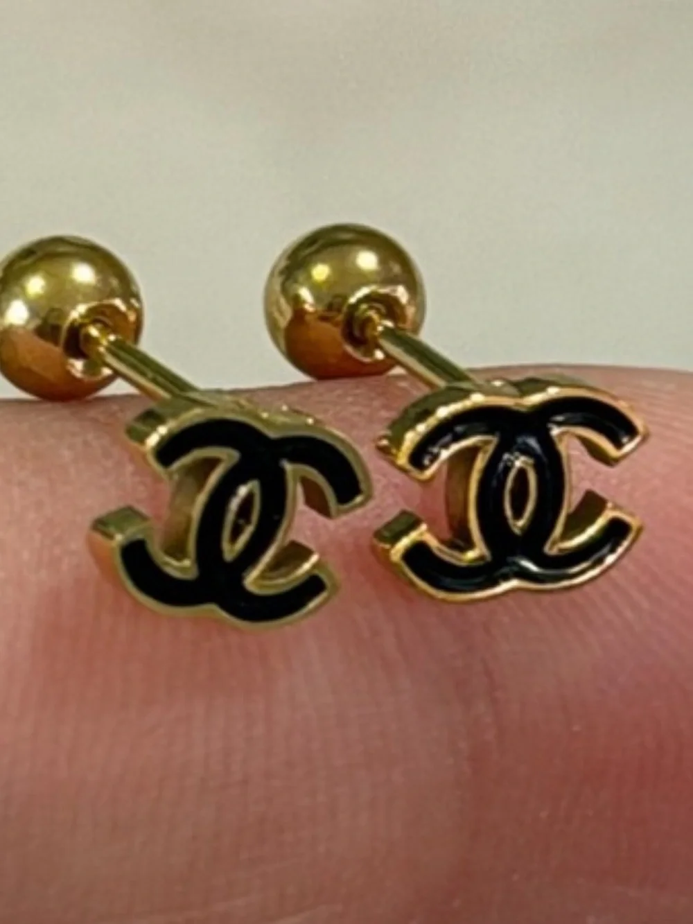 CC Logo Stud Earrings - Black Accents